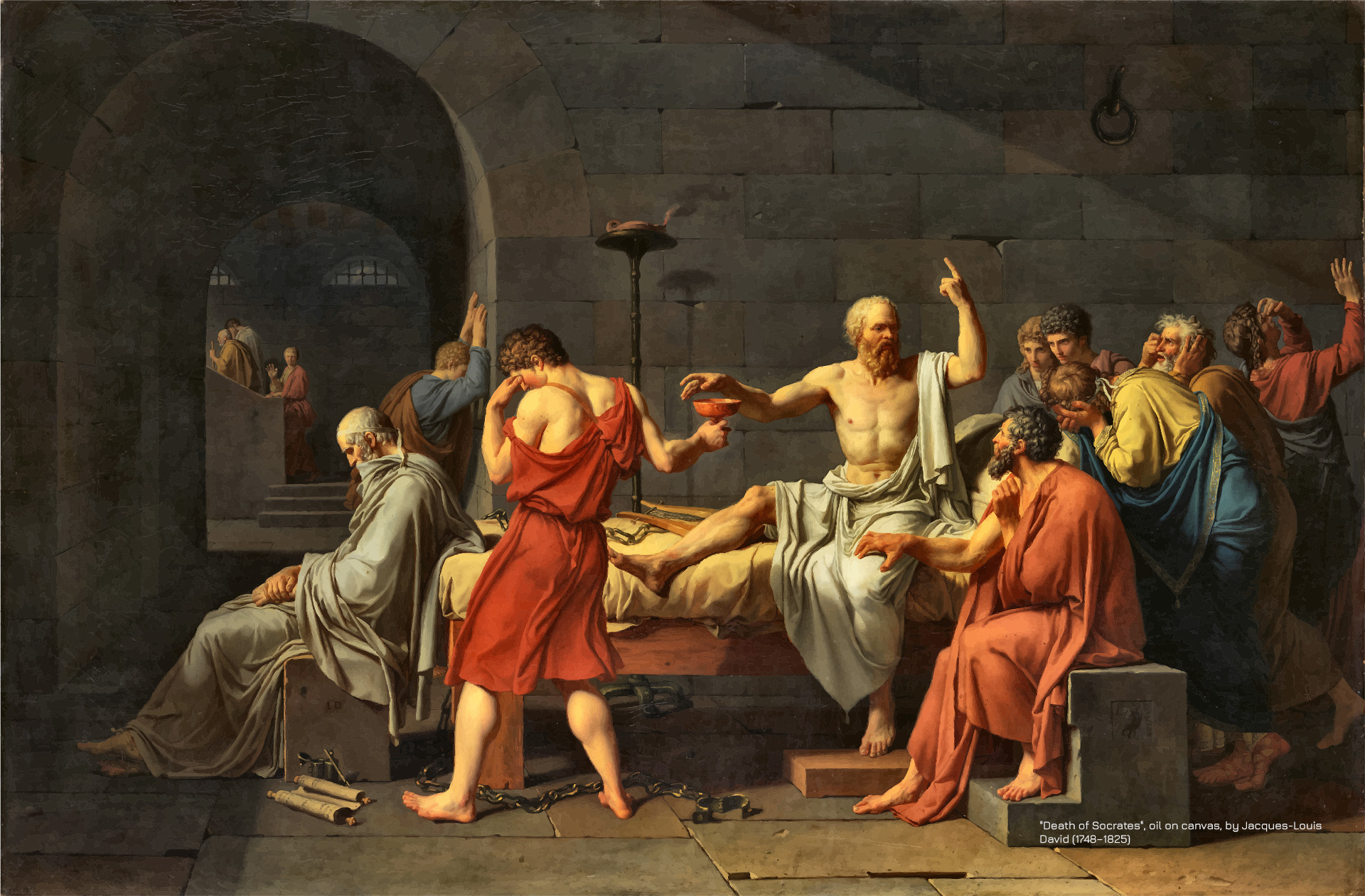 Death of Socrates, oil on canvas, by Jacques-Louis David (1748–1825)